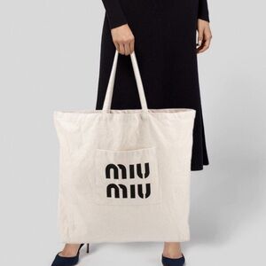 Miu Miu Cream Canvas Tote Bag